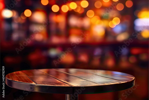 Empty wood round table top and blur background of night club or bar, product display template © oksa_studio