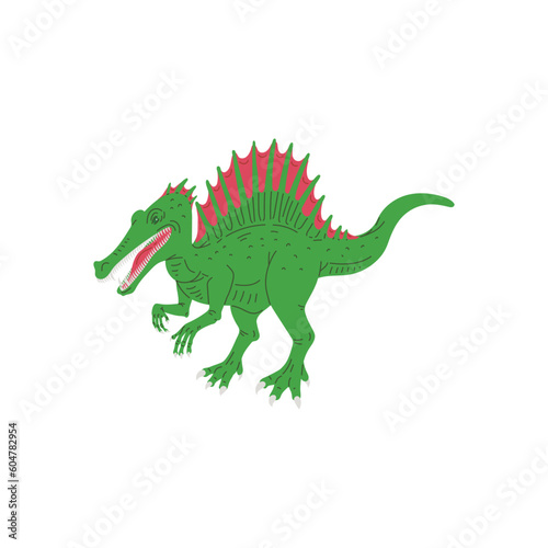 Spinosaurus prehistoric dinosaur animal of Jurassic era  flat vector isolated.