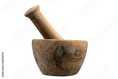 Photo Wooden mortar and pestle set