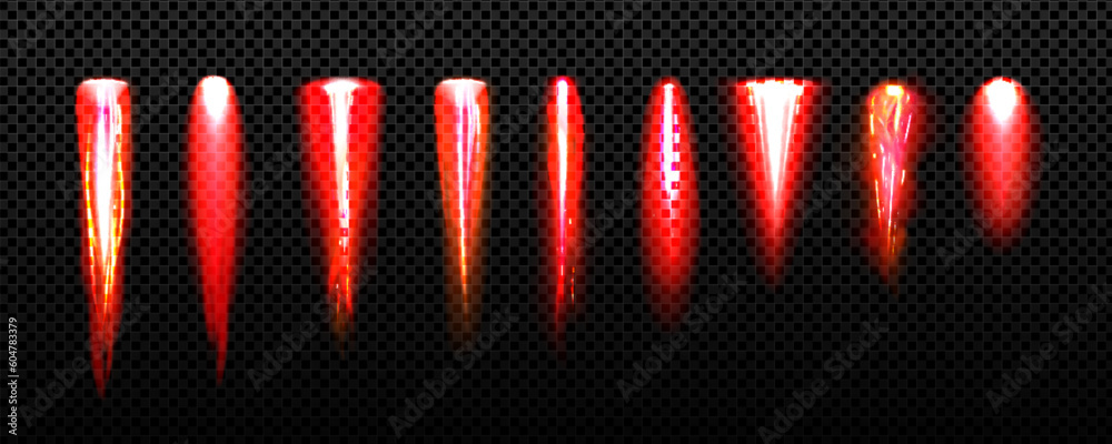 Realistic set of rocket fire trails isolated on transparent background ...