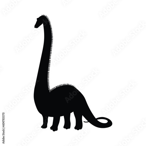 Diplodocus dinosaur black silhouette, flat vector illustration isolated on white background. © sabelskaya