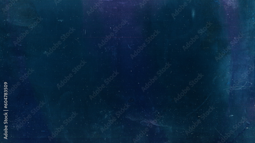 Dust scratches overlay. Distressed film texture. Worn effect layer. Purple blue green color stains grain particles noise on dark used surface illustration abstract background.