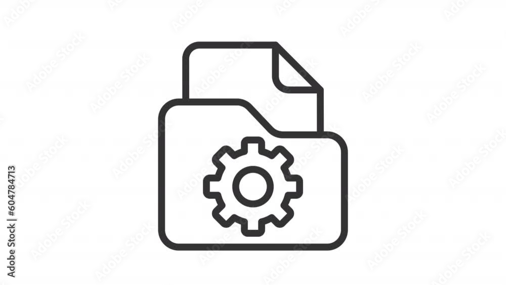 File management icon animation. Animated line file folder with spinning gear. Operating system. Computer network. Loop HD video with alpha channel, transparent background. Outline motion graphic
