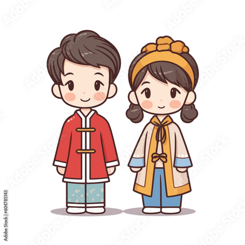 a couple of boy and girl with traditional chinese clothes