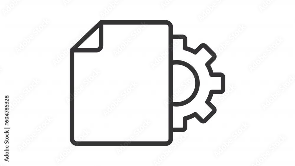 Animated document settings line icon. Document file with spinning gear animation. Setting cogwheel. Operating system. Loop HD video with alpha channel, transparent background. Outline motion graphic