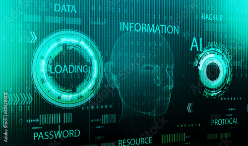 Ai robot of binary coding processing over blue background. online cyber security concept.Vector illustration