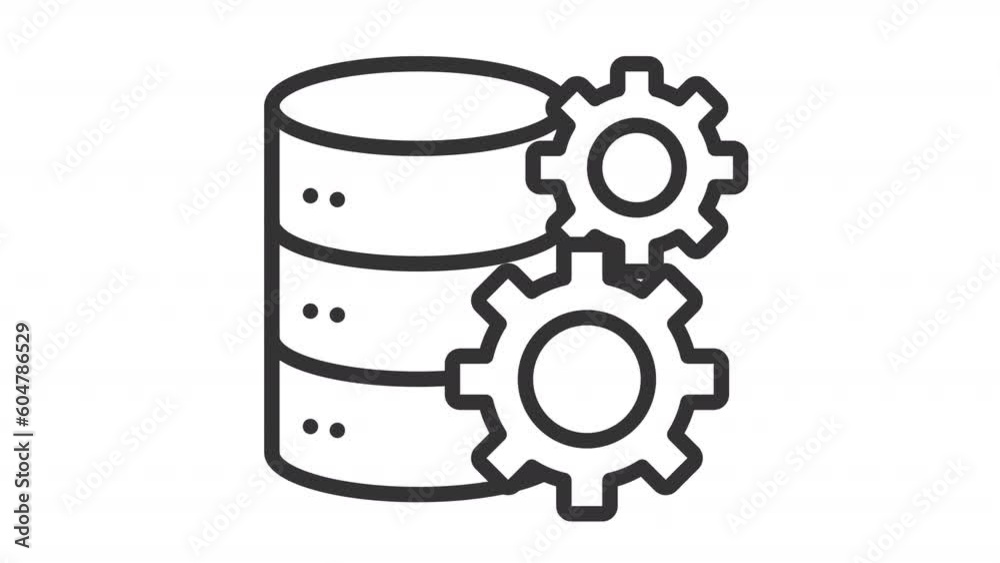 Animated data settings line icon. Database server with spinning gears animation. Cloud computing. Configuration tool. Loop HD video with alpha channel, transparent background. Outline motion graphic