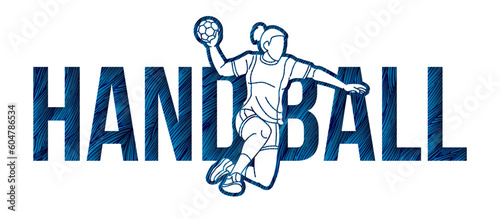 Handball Sport with Female Player and Text Design Cartoon Graphic Vector