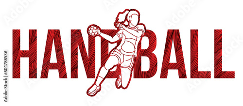 Handball Sport with Female Player and Text Design Cartoon Graphic Vector