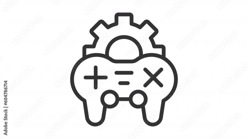 Game development icon animation. Animated line joystick with spinning gear. Game controller. Setting cogwheel. Loop HD video with alpha channel, transparent background. Outline motion graphic Game development icon animation. Animated line joystick with spinning gear. Game controller. Setting cogwheel. Loop HD video with alpha channel, transparent background. Outline motion graphic