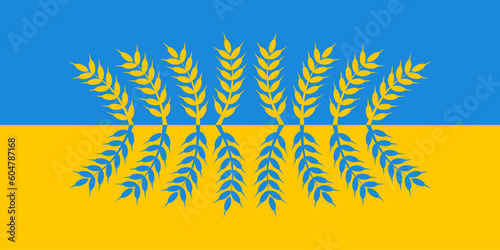 Beautiful Ukrainian flag with wheat vector illustration.