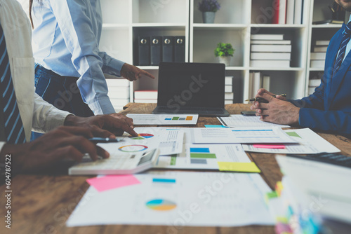 Slika na platnu teamwork preparation Find brainstorming papers, share ideas on your desk