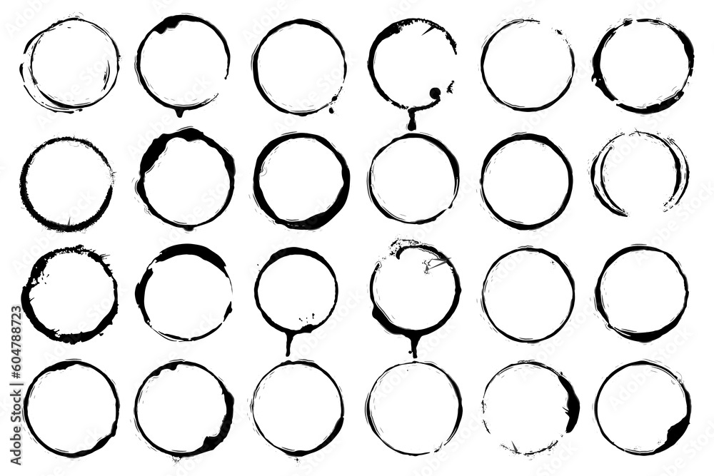 grunge circle frames set black brush stroke rounds sketch scribble circular elements