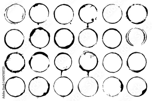 grunge circle frames set black brush stroke rounds sketch scribble circular elements