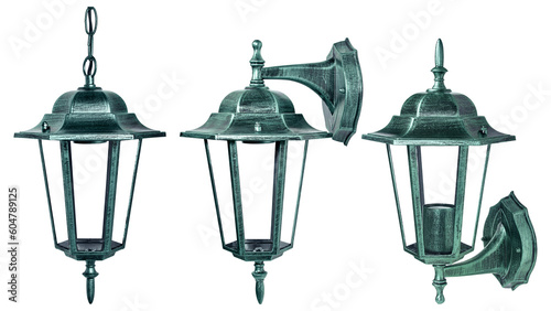 set of patina green street light isolated