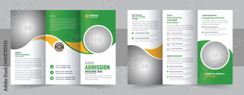 School admission tri-fold brochure design template, Kids back to school education brochure layout 