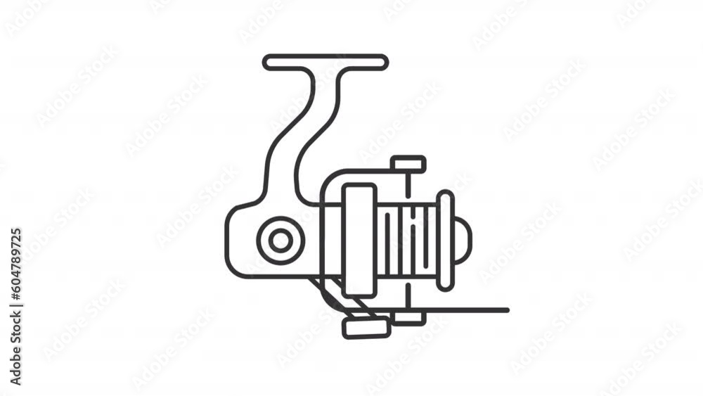 Animated fishing reel line icon. Spinning wheel animation. Fishing tackle. Catching fish. Outdoor activity. Loop HD video with alpha channel, transparent background. Outline motion graphic Animated fishing reel line icon. Spinning wheel animation. Fishing tackle. Catching fish. Outdoor activity. Loop HD video with alpha channel, transparent background. Outline motion graphic