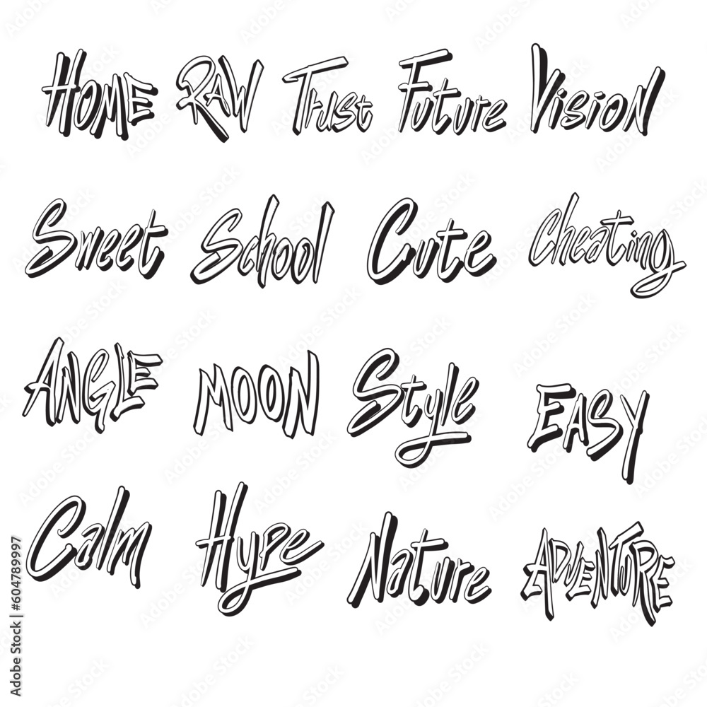 Graffiti lettering words sets ,good for graphic design resources, clipart, posters, decoration, prints, stickers, banners, pamflets, and more.