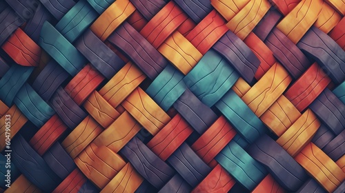Colorful woven pattern texture in tones of blue, purple, red and orange. Generated with the use of an AI.