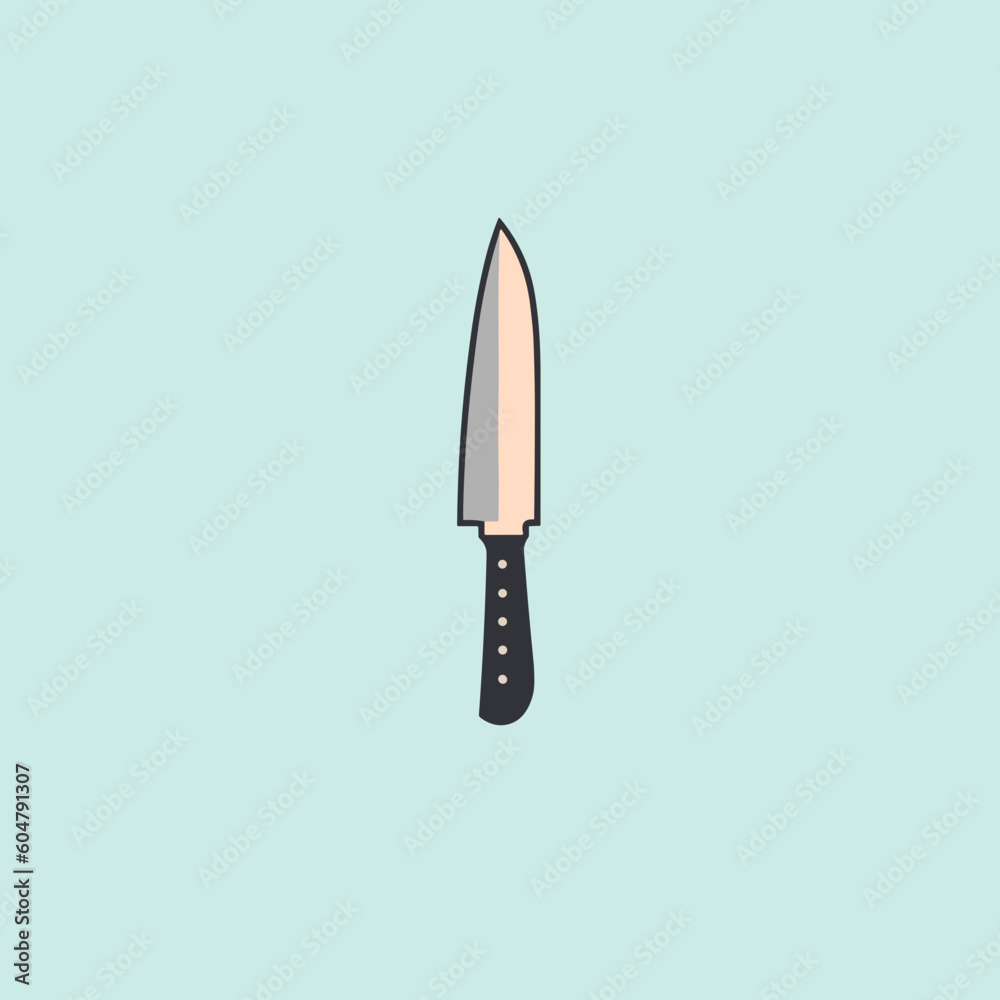 Chefs kitchen knife minimalistic flat vector art symbol / logo, calm pastel colours
