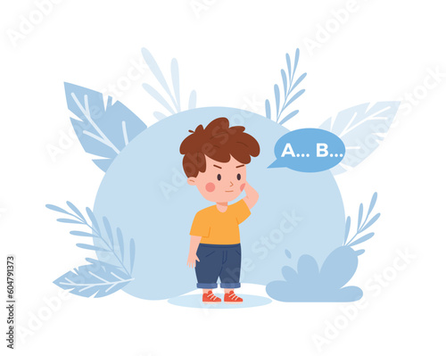 Autistic child with speech delay, cartoon flat vector illustration isolated.