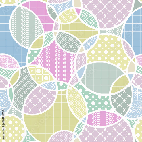 Seamless abstract colorful pattern. Decorative multicolored circles with ornaments.