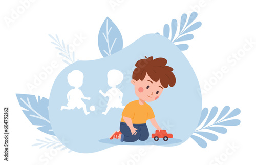 Autistic child with a community adjustment problem, flat vector isolated.