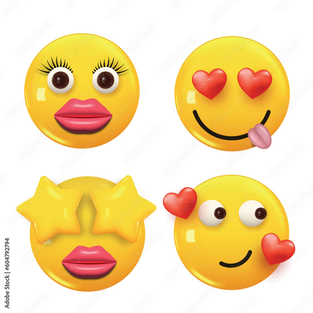 Set of 3d icon yellow color smile emoji. Set Icon Smile Emoji. Vector Set of 3d icon yellow color smile emoji. Set Icon Smile Emoji. Vector