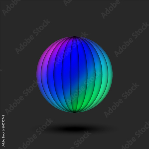 A strange ball of bright gradient color from separate sectors 3D circular pattern with shadows on a dark background.