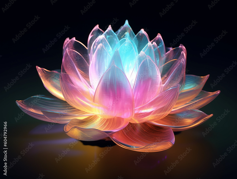 Beautiful spiritual 4d flowers with light in background,Generative AI
