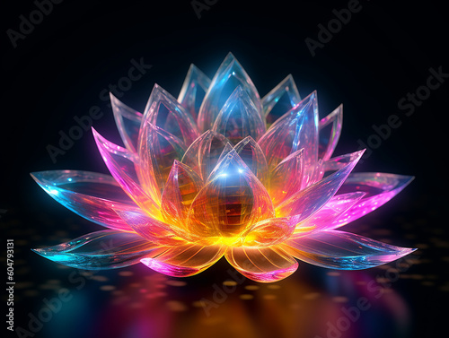 Beautiful spiritual 4d flowers with light in background,Generative AI