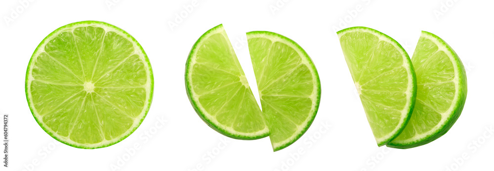 Lime slice collection isolated on white background.