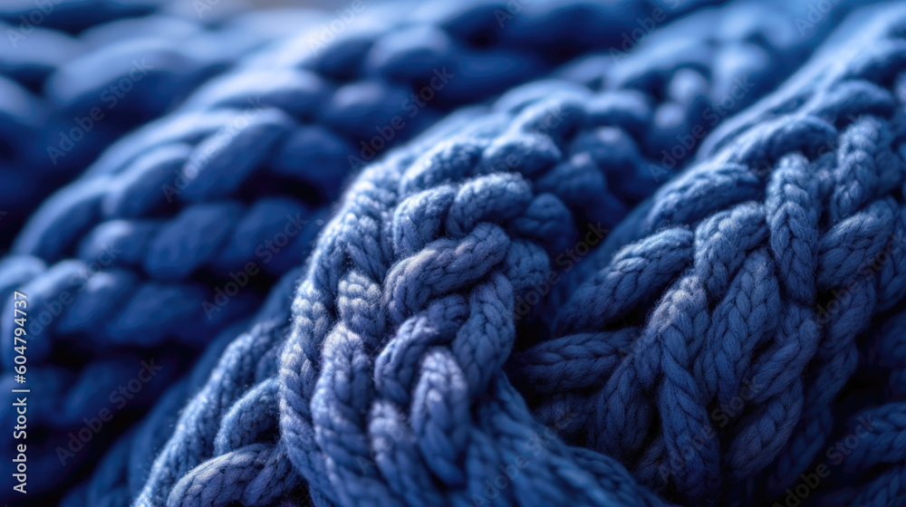 Blue knitted wool yarn texture background. Close up of knitwear pattern Blue knitted wool yarn texture background. Close up of knitwear pattern