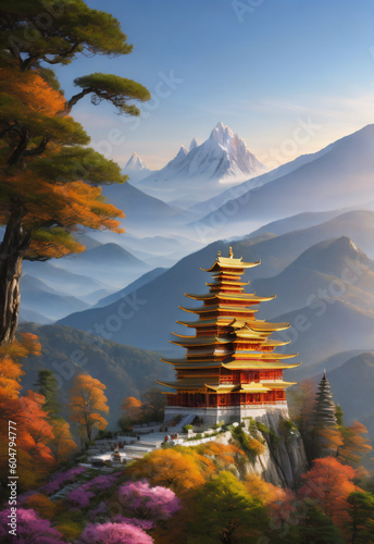 Perched atop the mountain  the temple stands out as the centerpiece of the breathtaking and magnificent landscape 