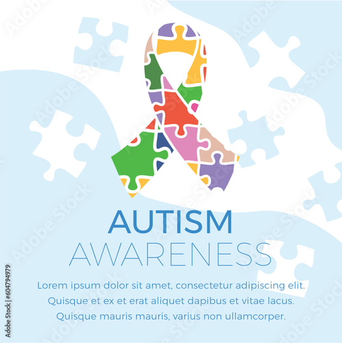World autism awareness day banner or poster with ribbon, vector illustration.
