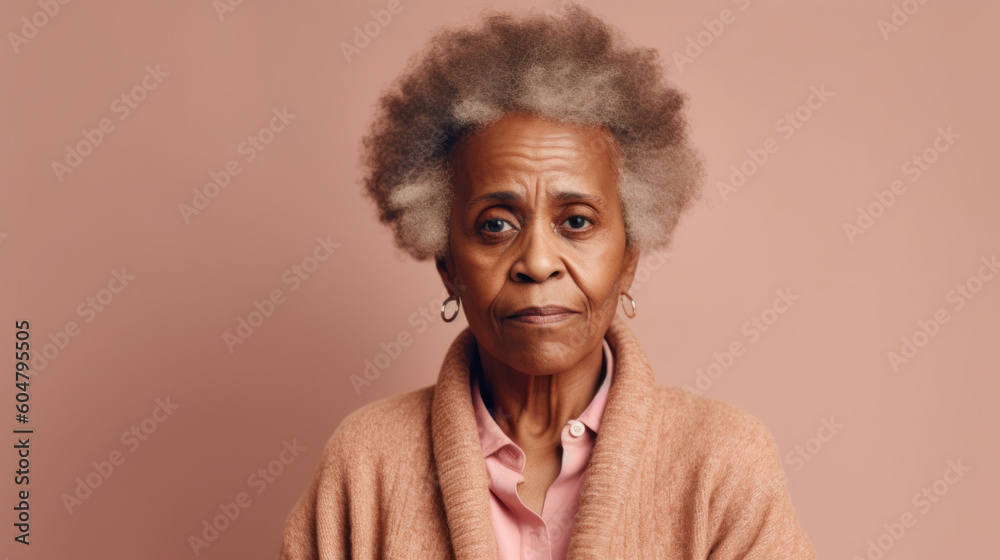 An afro senior woman looking sad and upset. Generative AI An afro senior woman looking sad and upset. Generative AI