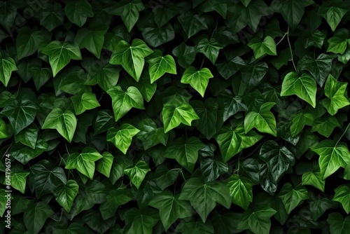 Abstract Ivy Branches Pattern on Green Textured Wall Background.