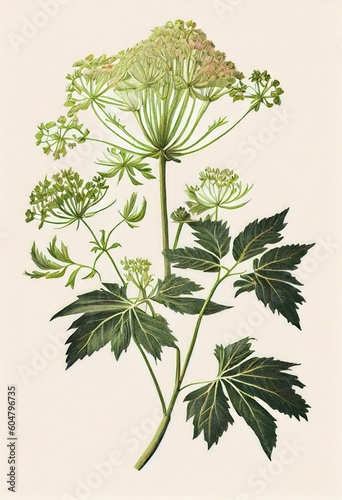 Angelica Botanical Illustration, Archangelica Medicinal Plant, Abstract Generative AI Illustration photo