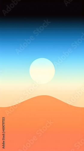 Sunset in the desert with sand dunes. Vector illustration