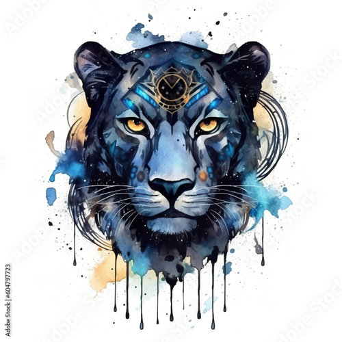 A watercolor painting of a tiger s head. Generative AI.