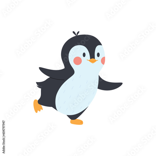 Little penguin character with happy smile  flat vector illustration isolated.