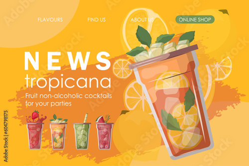 Coctail website, landing page, web interface, summer coctail