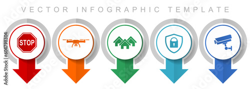 Home security icon set, miscellaneous pointer icons such as stop sign, drone, house, cctv camera and padlockfor webdesign and mobile applications, modern design infographic vector template