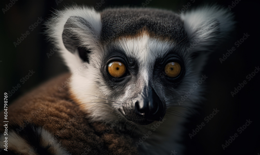 closeup photo of lemur on blurry bokeh background of its natural habitat. Generative AI closeup photo of lemur on blurry bokeh background of its natural habitat. Generative AI