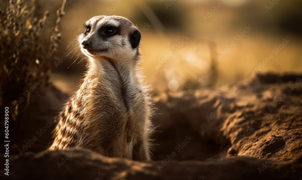 Fototapeta premium photo of meerkat in its natural habitat. Generative AI