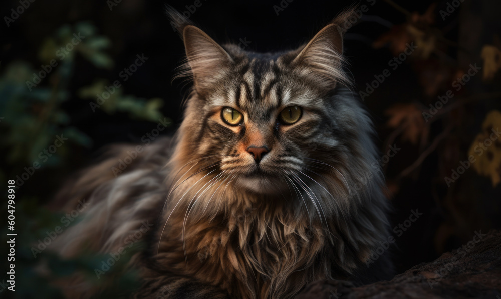photo of Maine coon cat in its natural habitat. Generative AI photo of Maine coon cat in its natural habitat. Generative AI