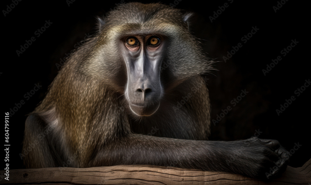 Obraz premium photo of mandrill on black background. Generative AI
