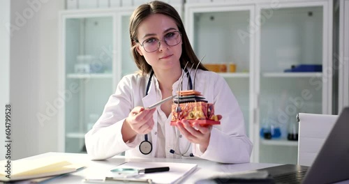 Plastic model of structure of skin with hair for training in hands of cosmetologist. Structure and anatomy of skin photo