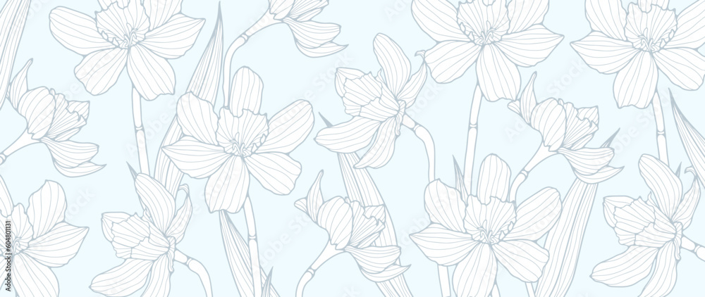 Pale blue floral background with white flowers. Background for covers, wallpapers, posters, cards and invitations