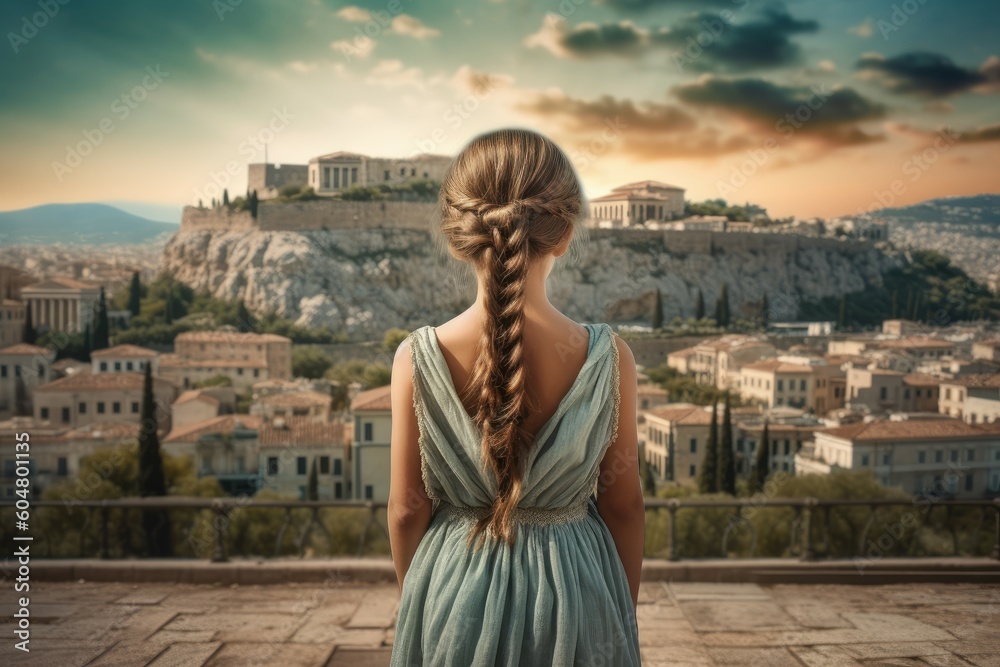 Girl ancient greek city. Generate Ai